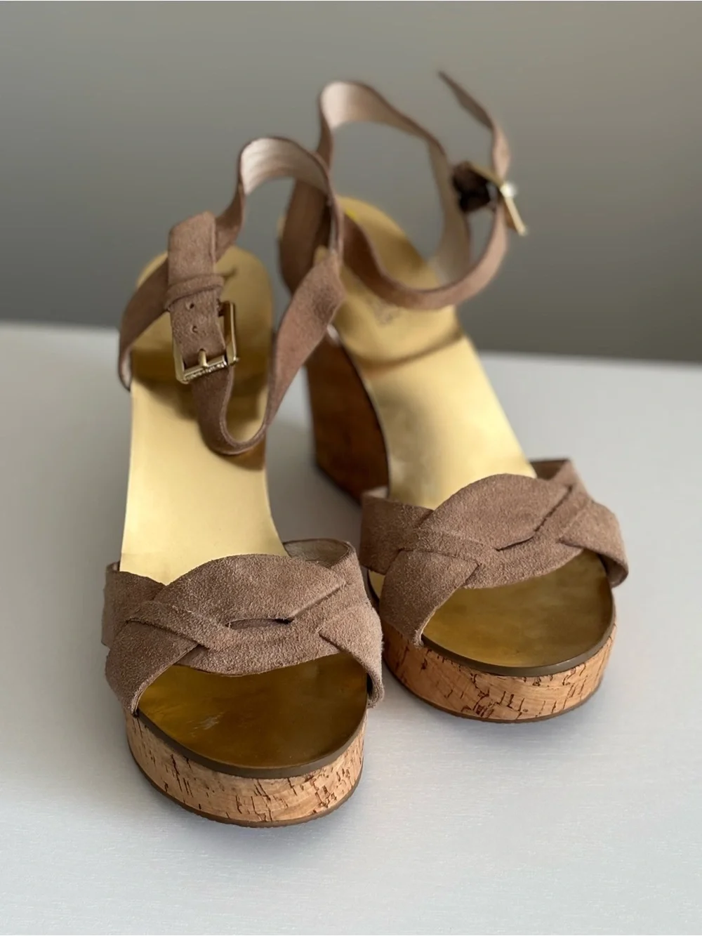 Michael Kors Suede Cork Wedge Sandals – Size 9